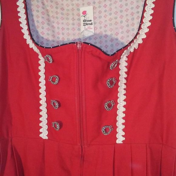 Bavarian Red Dress Rose Dirndl Medium Oktoberfest embroidered - Picture 3 of 6